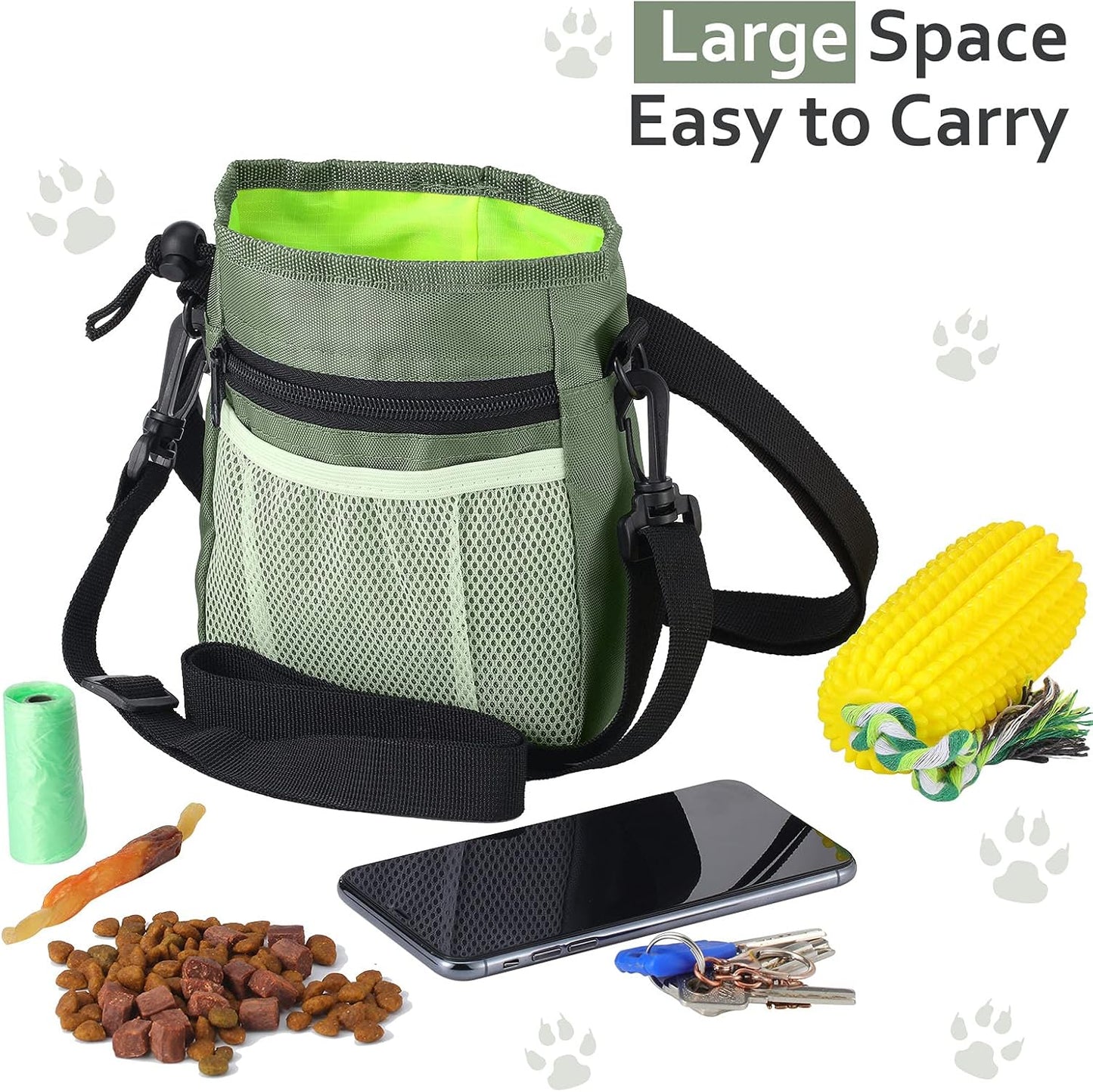 Dog Clicker Training Kit, Dog Treat Training Pouch and 2 Pieces Pet Training Clicker with Wrist Strap, Built in Poop Bag Dispenser Easily Carrying Pet Toys Treats for Dog Cat Pet (Army Green)