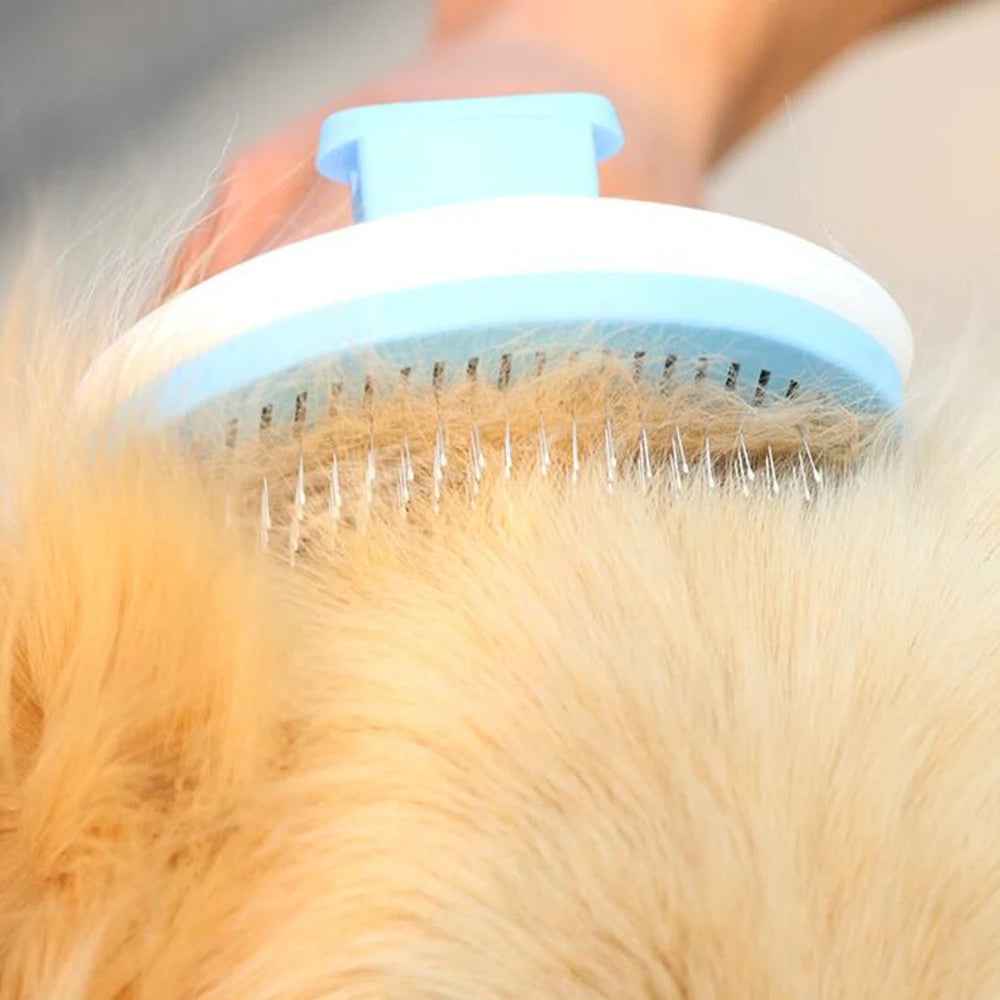 Ultimate Dog & Cat Hair Removal Comb - Stainless Steel Grooming Brush with Non-Slip Grip, Automatic Self-Cleaning Design