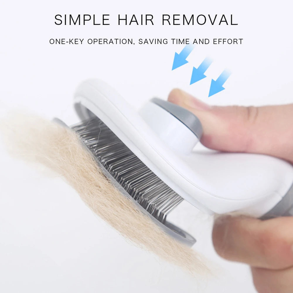 Ultimate Dog & Cat Hair Removal Comb - Stainless Steel Grooming Brush with Non-Slip Grip, Automatic Self-Cleaning Design