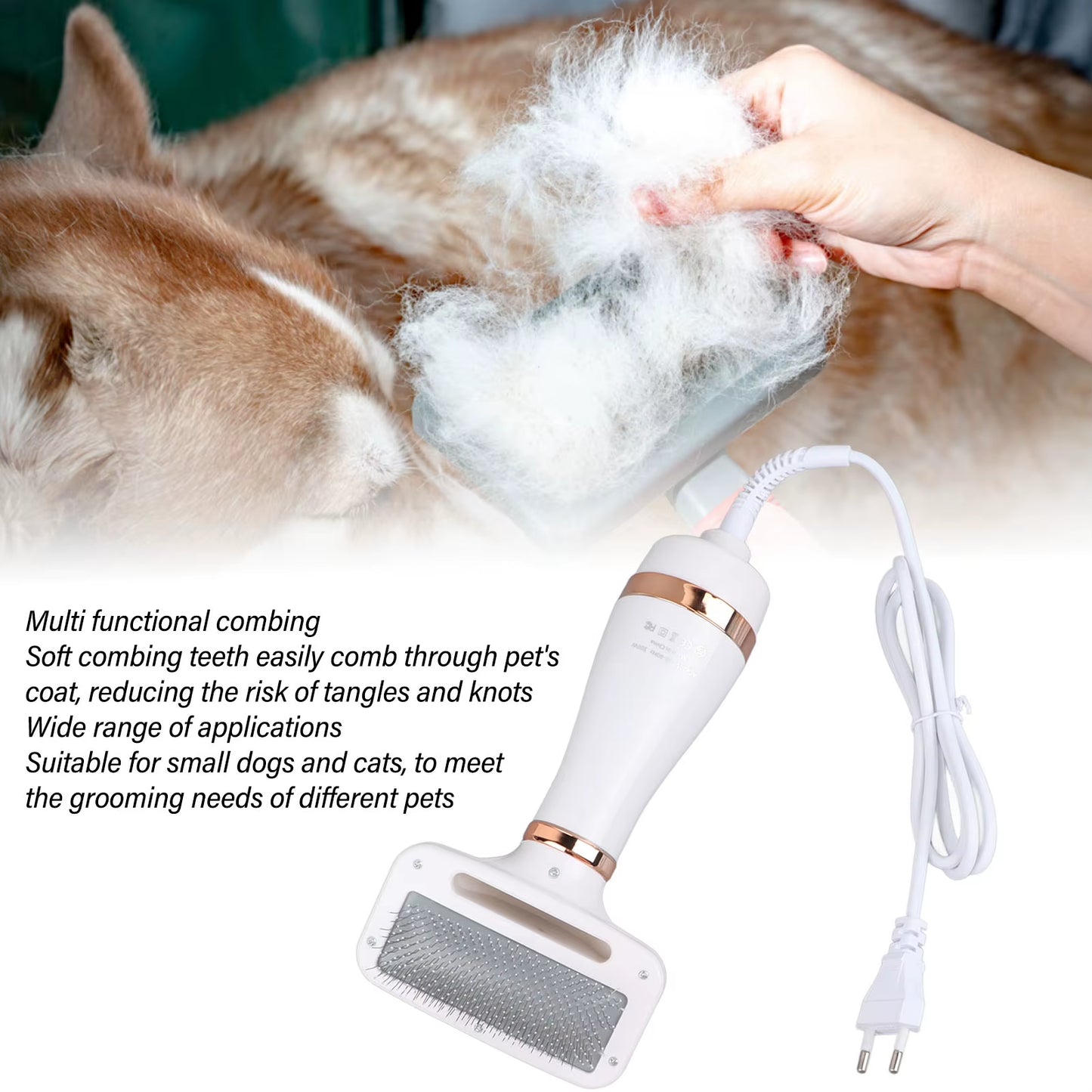 EU Plug 220V Pet Grooming Dryer Portable Pet Grooming Dryer 2 in 1 Handheld Dog Slicker Brush and Dog Hair Dryer for Dogs Cats
