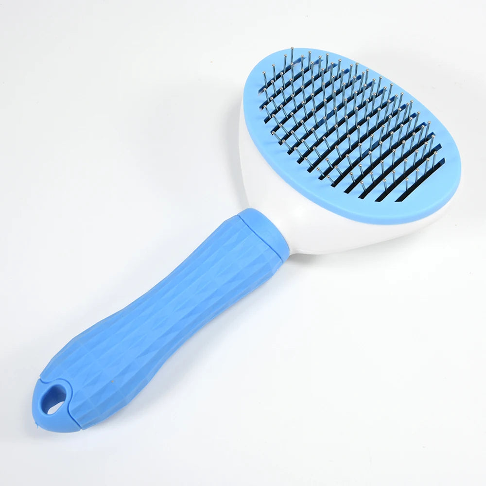 Ultimate Dog & Cat Hair Removal Comb - Stainless Steel Grooming Brush with Non-Slip Grip, Automatic Self-Cleaning Design