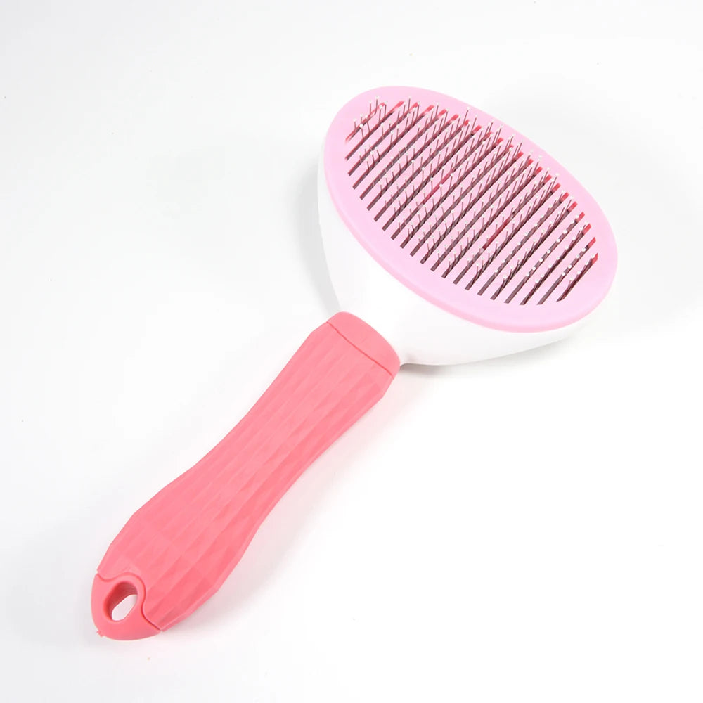 Ultimate Dog & Cat Hair Removal Comb - Stainless Steel Grooming Brush with Non-Slip Grip, Automatic Self-Cleaning Design