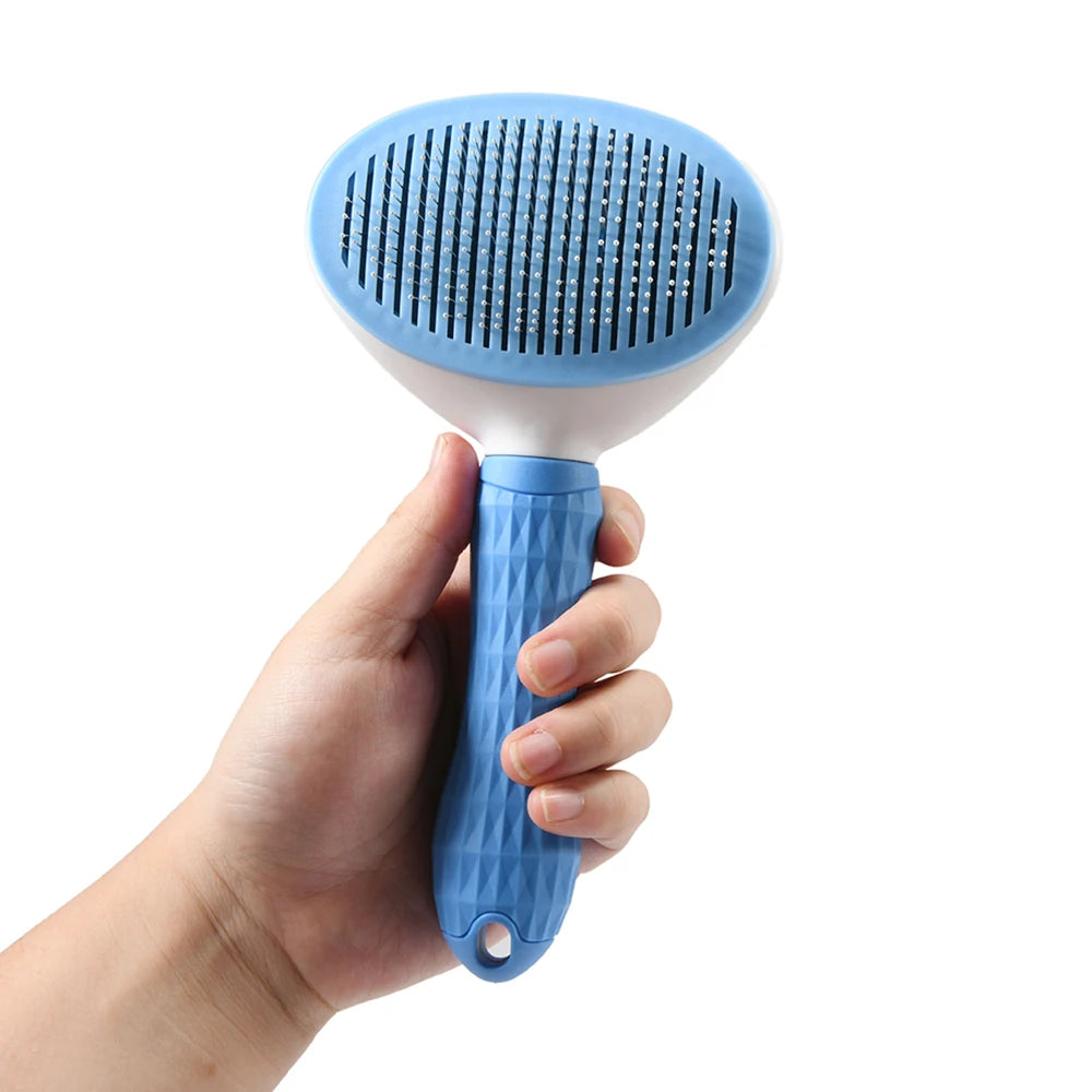 Ultimate Dog & Cat Hair Removal Comb - Stainless Steel Grooming Brush with Non-Slip Grip, Automatic Self-Cleaning Design