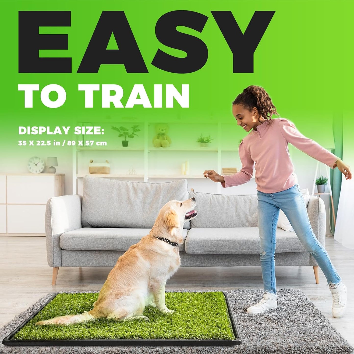 Dog Grass Pad with Tray Large, 35"X22.5", 2 Reusable Artificial Turf for Dogs Potty, Waterproof Non-Slip Washable Pee Pads, Quickly Absorbency Portable Dog Litter Box for Indoor/Outdoor Use
