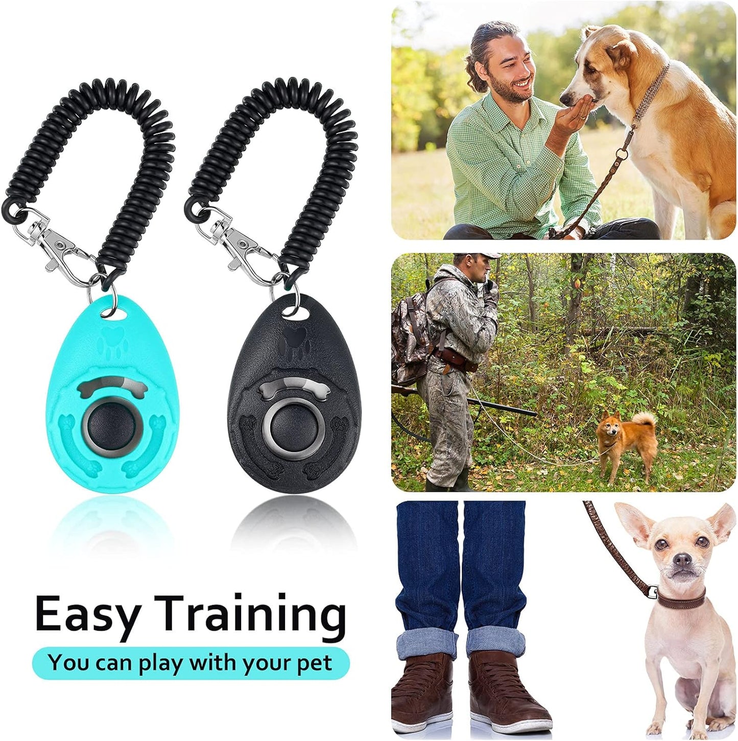 Dog Clicker Training Kit, Dog Treat Training Pouch and 2 Pieces Pet Training Clicker with Wrist Strap, Built in Poop Bag Dispenser Easily Carrying Pet Toys Treats for Dog Cat Pet (Army Green)