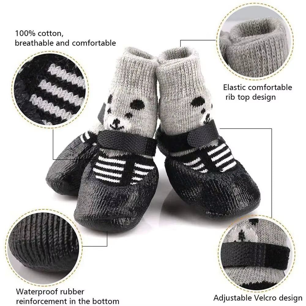 2 Pair Pet Dog Shoes Socks Waterproof Cats Dogs Rubber Socks Non-Slip Dog Rain Snow Boots Socks Dogs Knitting Warm Socks