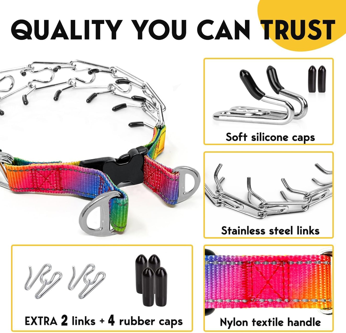 Petjett Prong Collar for Dogs Training Collar Adjustable Choke Collar for Dog Quick Release Pinch Collar for Dog for Small Medium Large Dogs No Pull Walking Tool - Stainless Steel Metal Choker Chain