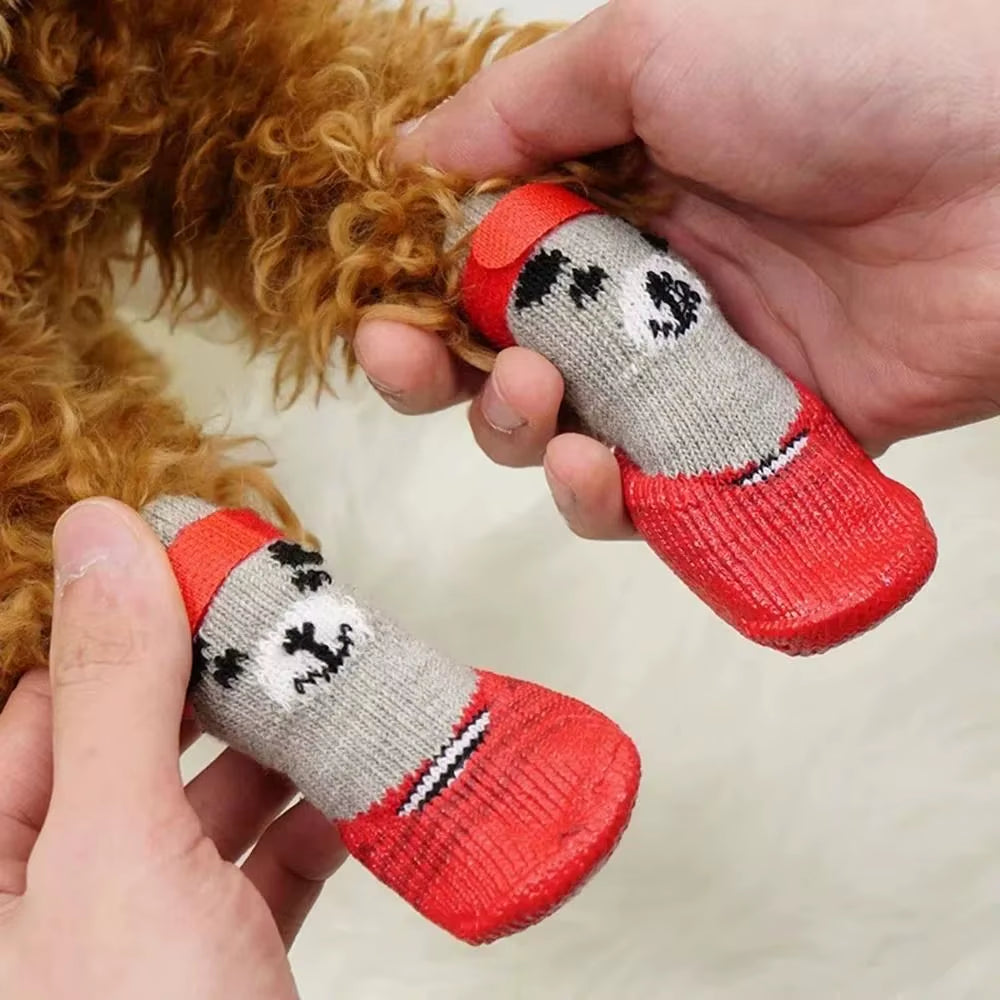 2 Pair Pet Dog Shoes Socks Waterproof Cats Dogs Rubber Socks Non-Slip Dog Rain Snow Boots Socks Dogs Knitting Warm Socks
