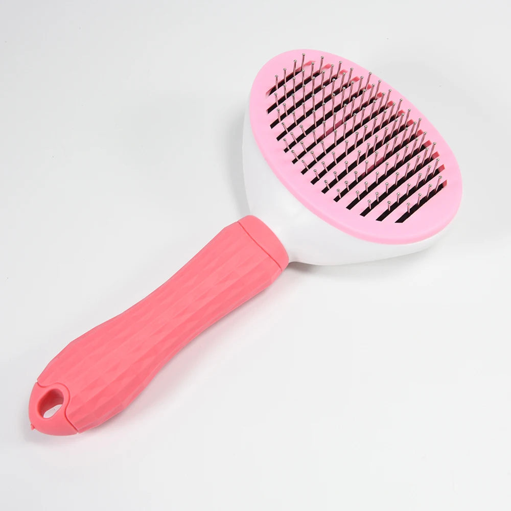 Ultimate Dog & Cat Hair Removal Comb - Stainless Steel Grooming Brush with Non-Slip Grip, Automatic Self-Cleaning Design