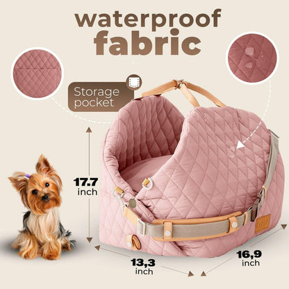 Dog Car Seat for Small Dogs – 3-In-1 Travel Carrier, Booster & Dog Bed for Car – Washable, Anti-Slip, Safety Straps – Fits Front & Back Seats – Cozy Pet Car Seat up to 25 Lbs – Pink