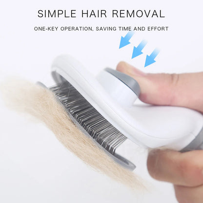 Ultimate Dog & Cat Hair Removal Comb - Stainless Steel Grooming Brush with Non-Slip Grip, Automatic Self-Cleaning Design