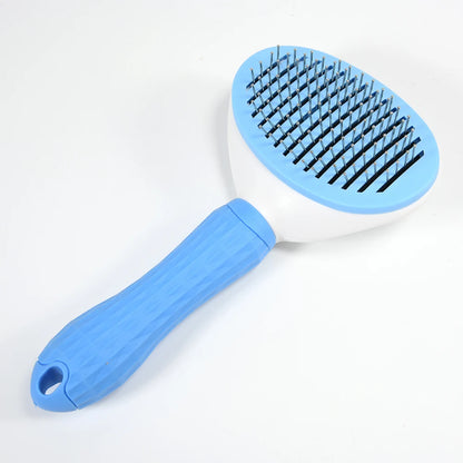 Ultimate Dog & Cat Hair Removal Comb - Stainless Steel Grooming Brush with Non-Slip Grip, Automatic Self-Cleaning Design
