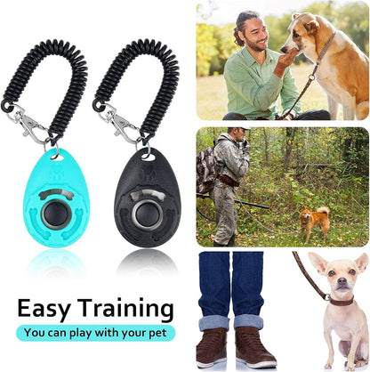 Dog Clicker Training Kit, Dog Treat Training Pouch and 2 Pieces Pet Training Clicker with Wrist Strap, Built in Poop Bag Dispenser Easily Carrying Pet Toys Treats for Dog Cat Pet (Army Green)
