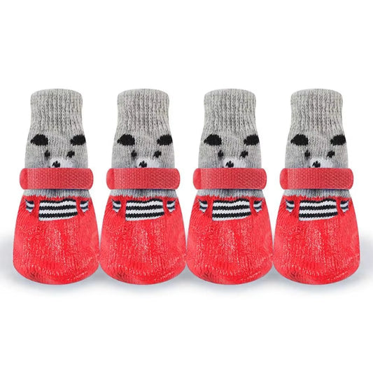 2 Pair Pet Dog Shoes Socks Waterproof Cats Dogs Rubber Socks Non-Slip Dog Rain Snow Boots Socks Dogs Knitting Warm Socks
