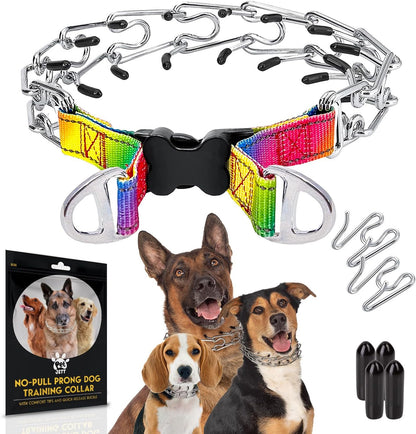 Petjett Prong Collar for Dogs Training Collar Adjustable Choke Collar for Dog Quick Release Pinch Collar for Dog for Small Medium Large Dogs No Pull Walking Tool - Stainless Steel Metal Choker Chain