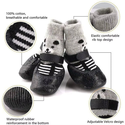 2 Pair Pet Dog Shoes Socks Waterproof Cats Dogs Rubber Socks Non-Slip Dog Rain Snow Boots Socks Dogs Knitting Warm Socks