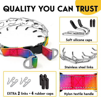 Petjett Prong Collar for Dogs Training Collar Adjustable Choke Collar for Dog Quick Release Pinch Collar for Dog for Small Medium Large Dogs No Pull Walking Tool - Stainless Steel Metal Choker Chain